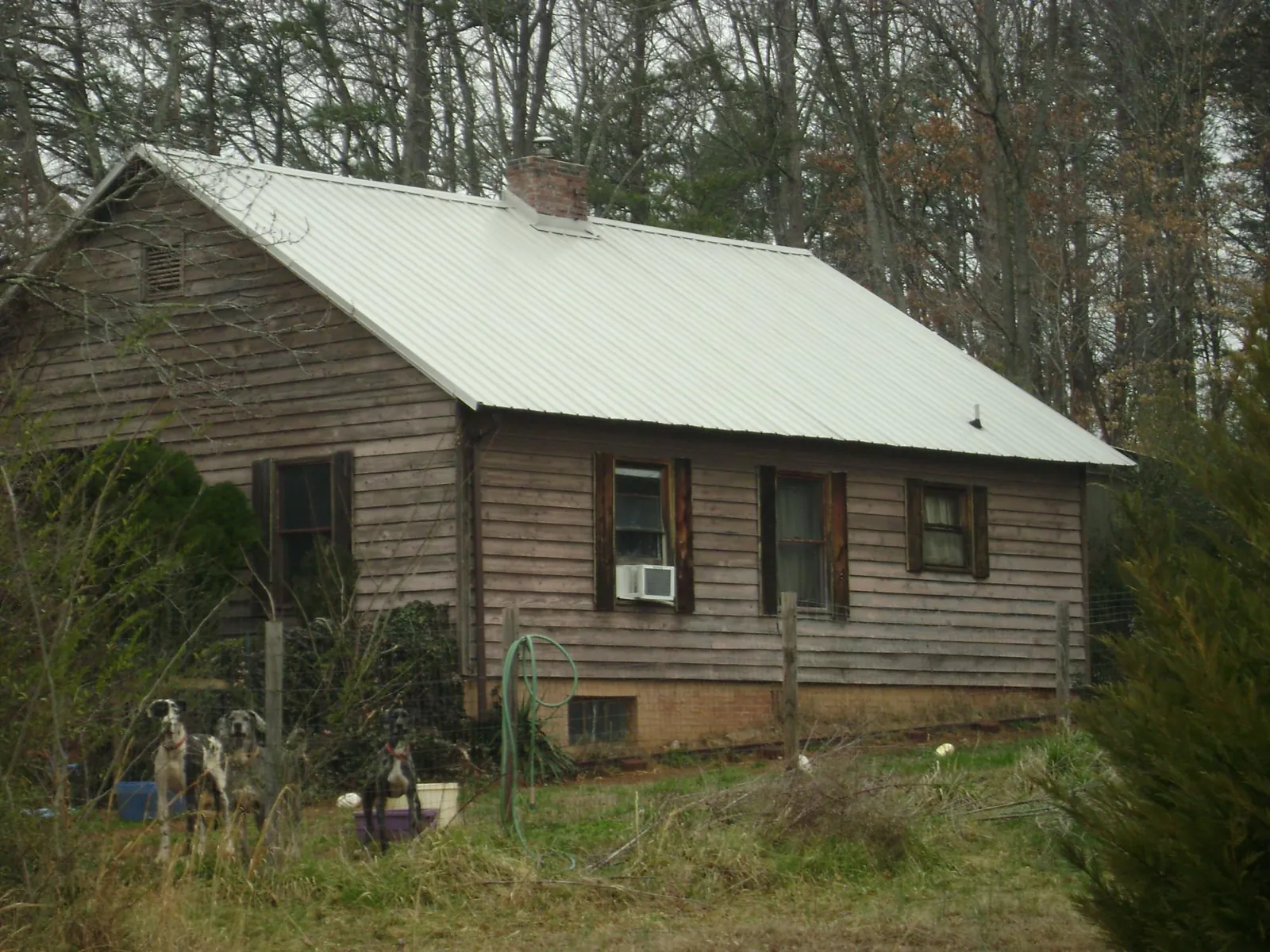White metal roof on an old wood sided farmhouse, from a Metal Roof Installation job in Mount Olivet